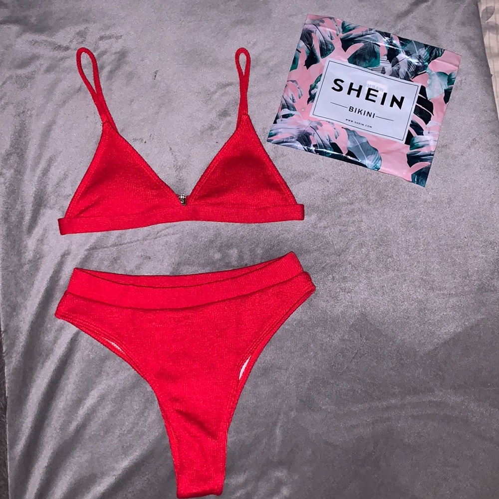 Red Triangular High Waist Bikini - Picture 2 of 10